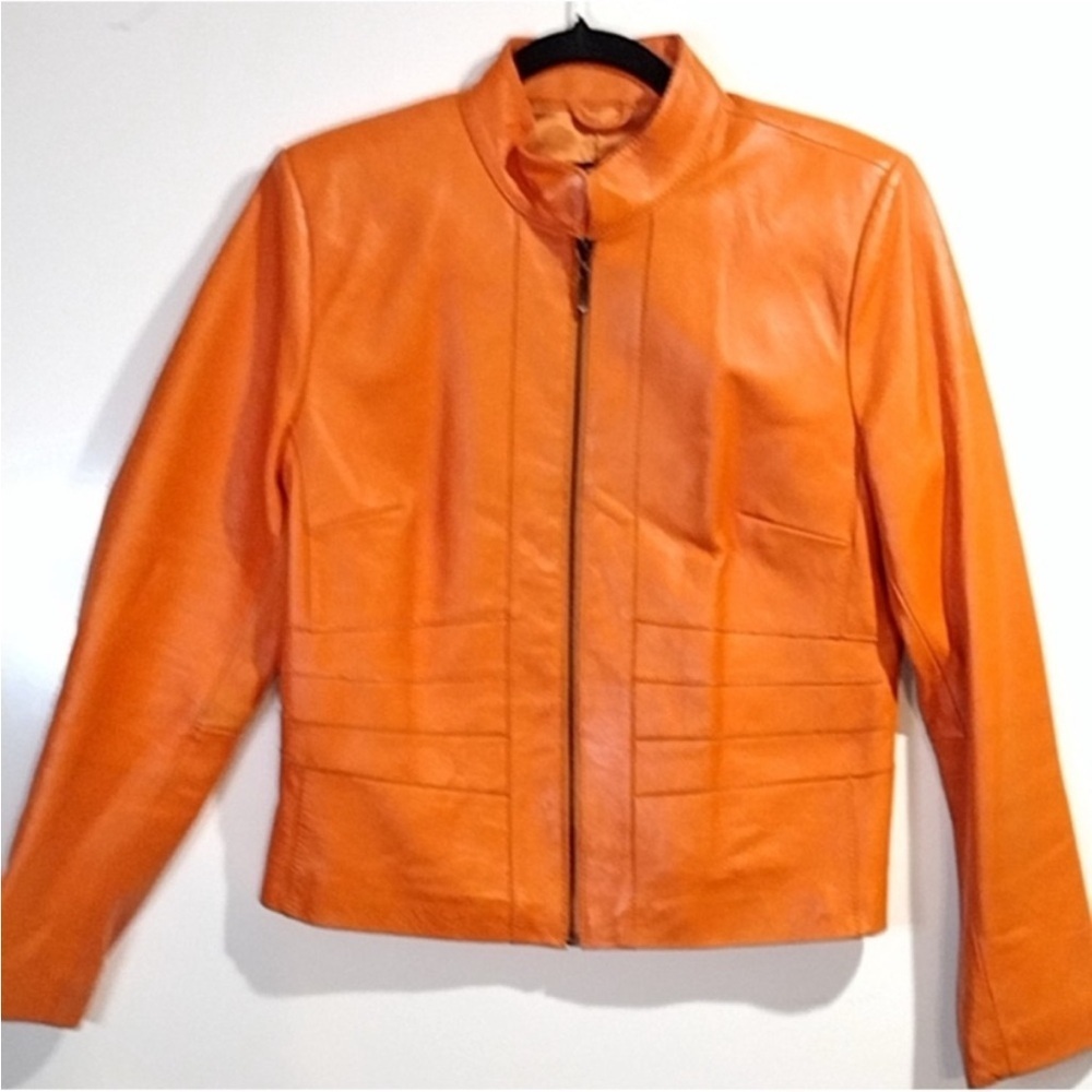⛱️🔥Vintage in Like New Condition - Orange 100% Genuine Leather Jacket - L